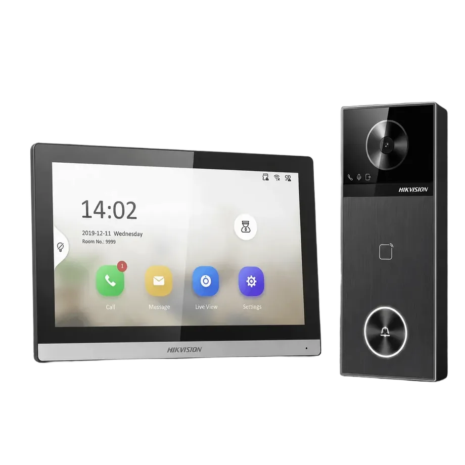 Vídeo porteiro Hikvision com tela touch e câmera externa
